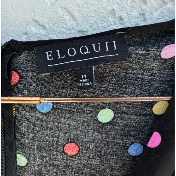 Eloquii Womens Flounce Sleeve Keyhole V Neck Polka Dot Jumpsuit Black Sz 14 - Picture 10 of 11